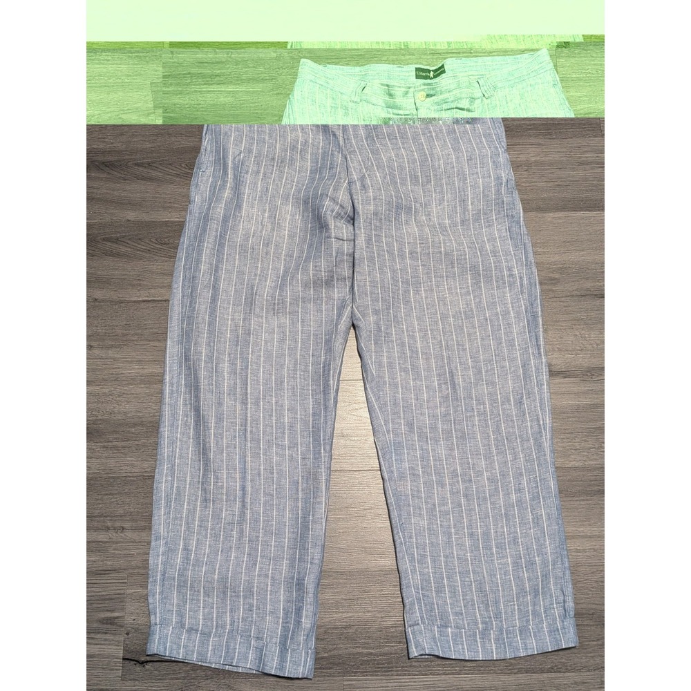 T. Harris London Men's 100% Linen Blue & White Striped Cuffed Pant Size 38x30